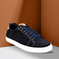 Navy Genuine Suede Leather Formal Lace-Up Sneakers For Men
