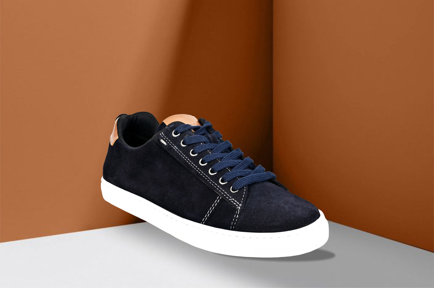 Navy Genuine Suede Leather Formal Lace-Up Sneakers For Men