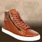 Tan Genuine Leather Ankle Sneakers for Men