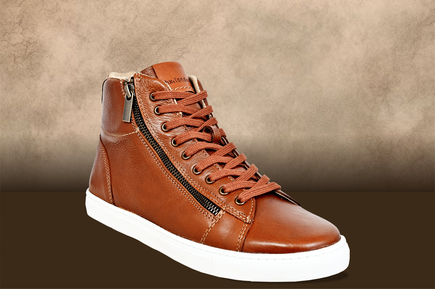 Tan Genuine Leather Ankle Sneakers for Men