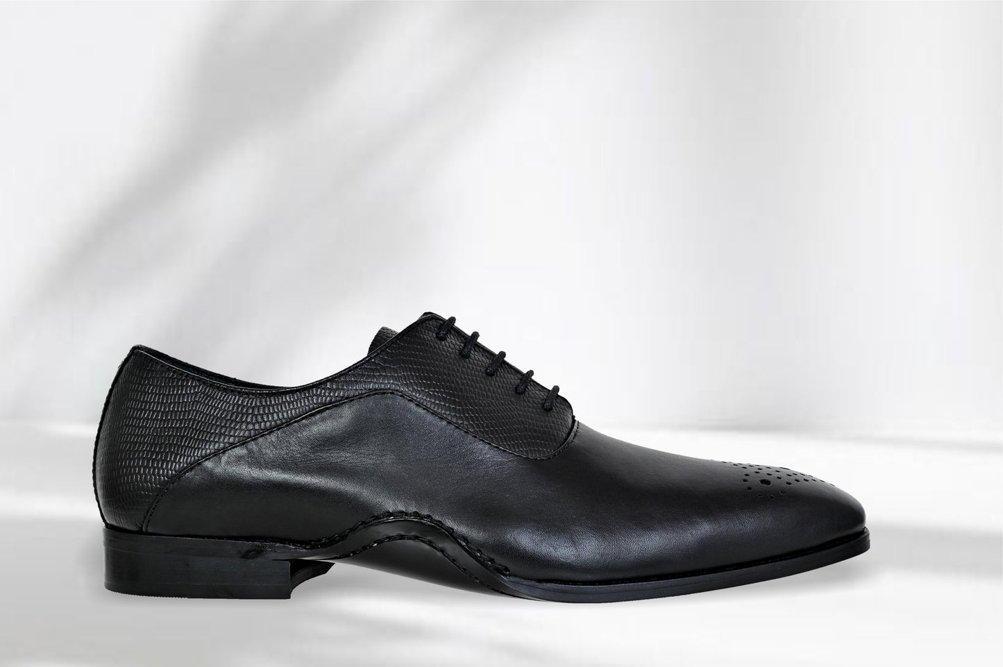 Black Genuine Leather Oxford Classic Formal Lace-Up Shoes For Men