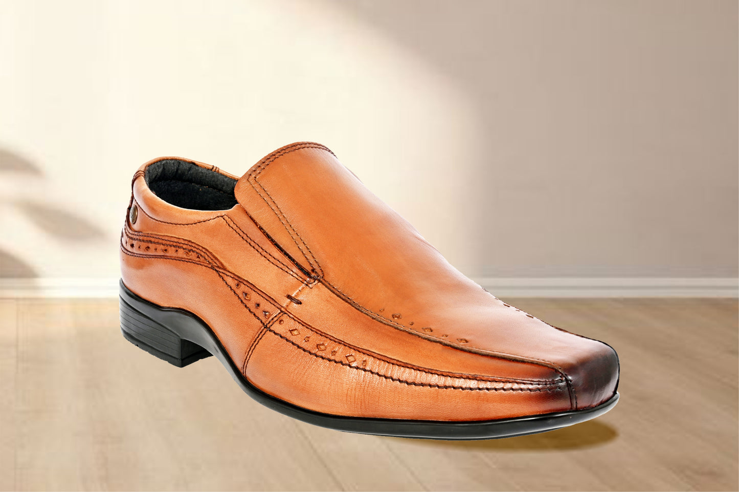 Tan Leather Slip-On Shoes For Men's Formal Pair