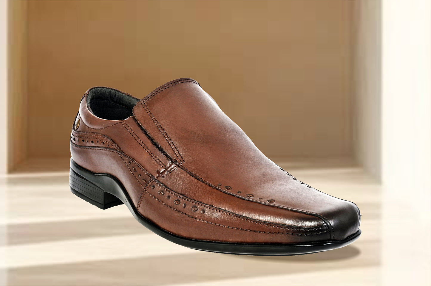 Brown Leather Slip-On Shoes For Men's Formal Pair
