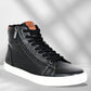 Black Genuine Leather Ankle Sneakers for Men