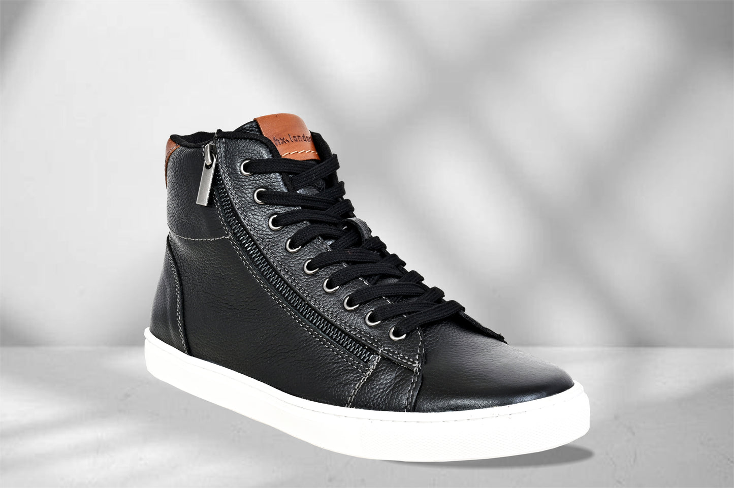 Black Genuine Leather Ankle Sneakers for Men