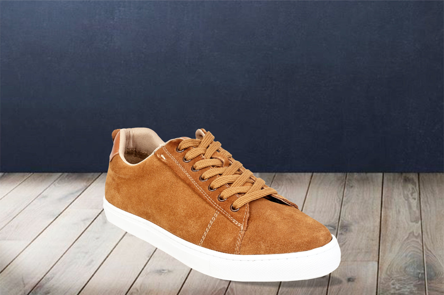 Camel Genuine Suede Leather Formal Lace-Up Sneakers For Men