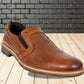 Tan Leather Textured Formal Slip-On Shoes