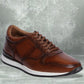 Dark Tan leather Lace-up Sneakers for Men