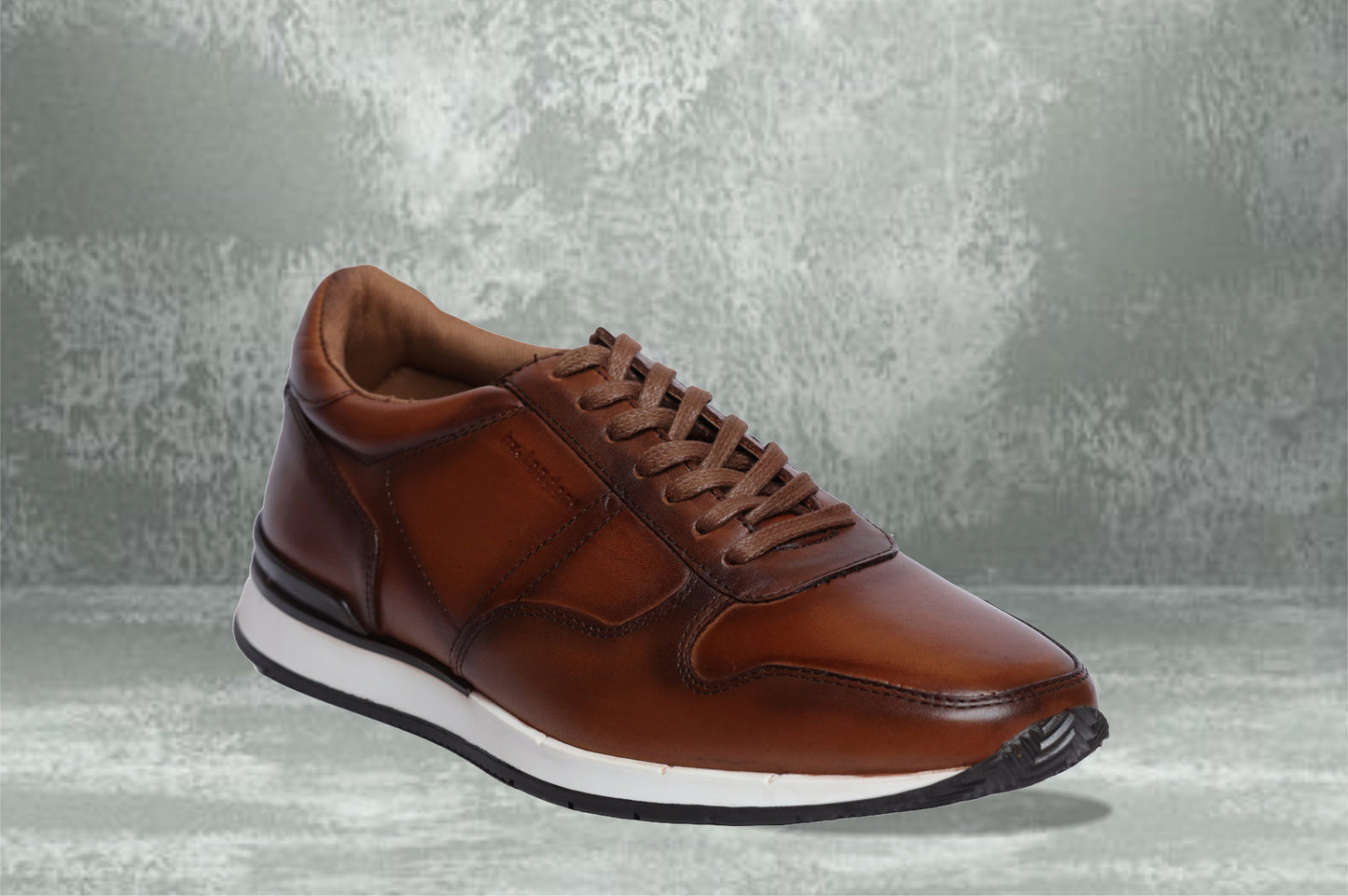 Dark Tan leather Lace-up Sneakers for Men
