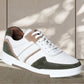 White & Olive leather Lace-up Sneakers for Men