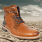 Tan Leather Textured Mid Top Biker Boots
