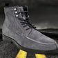 Grey Genuine Suede Leather Biker Boots For Men