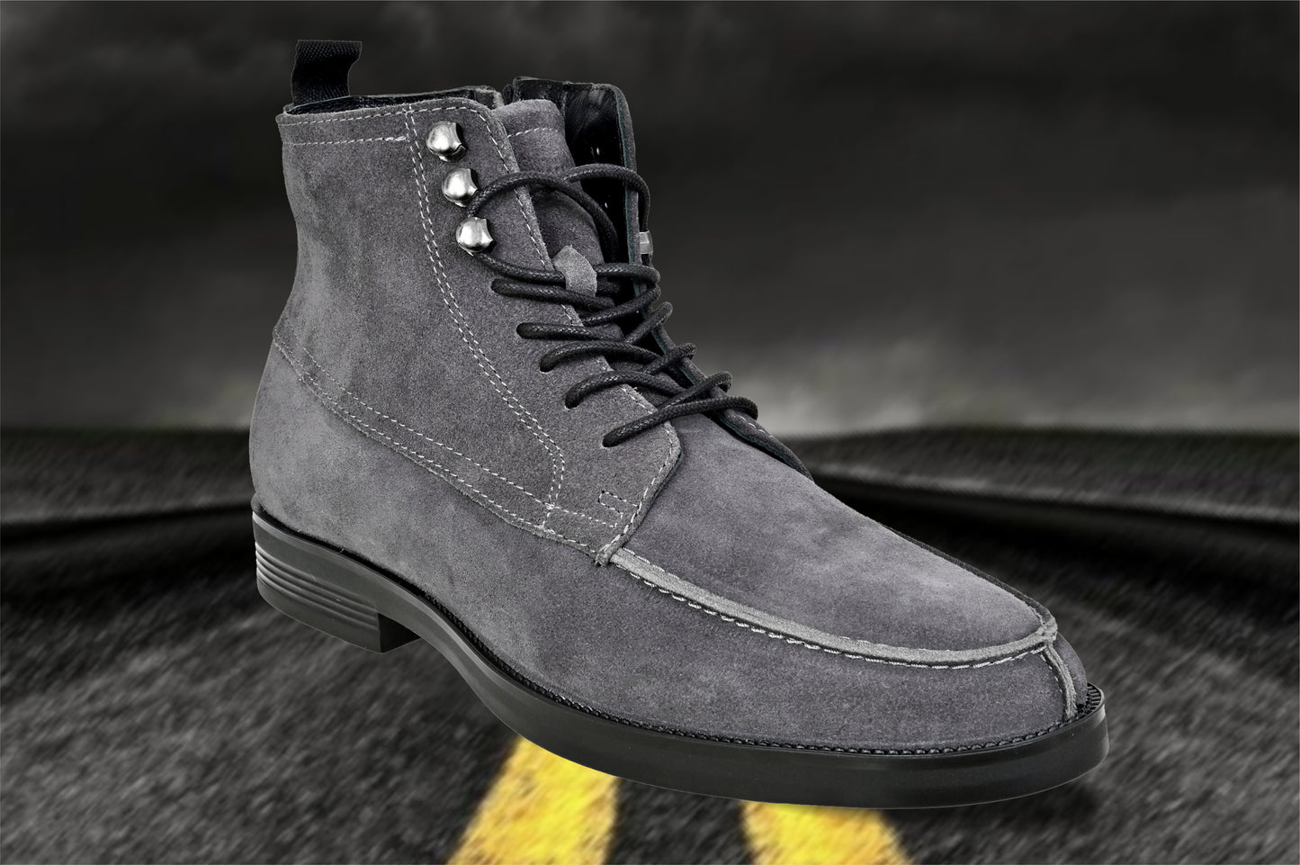 Grey Genuine Suede Leather Biker Boots For Men
