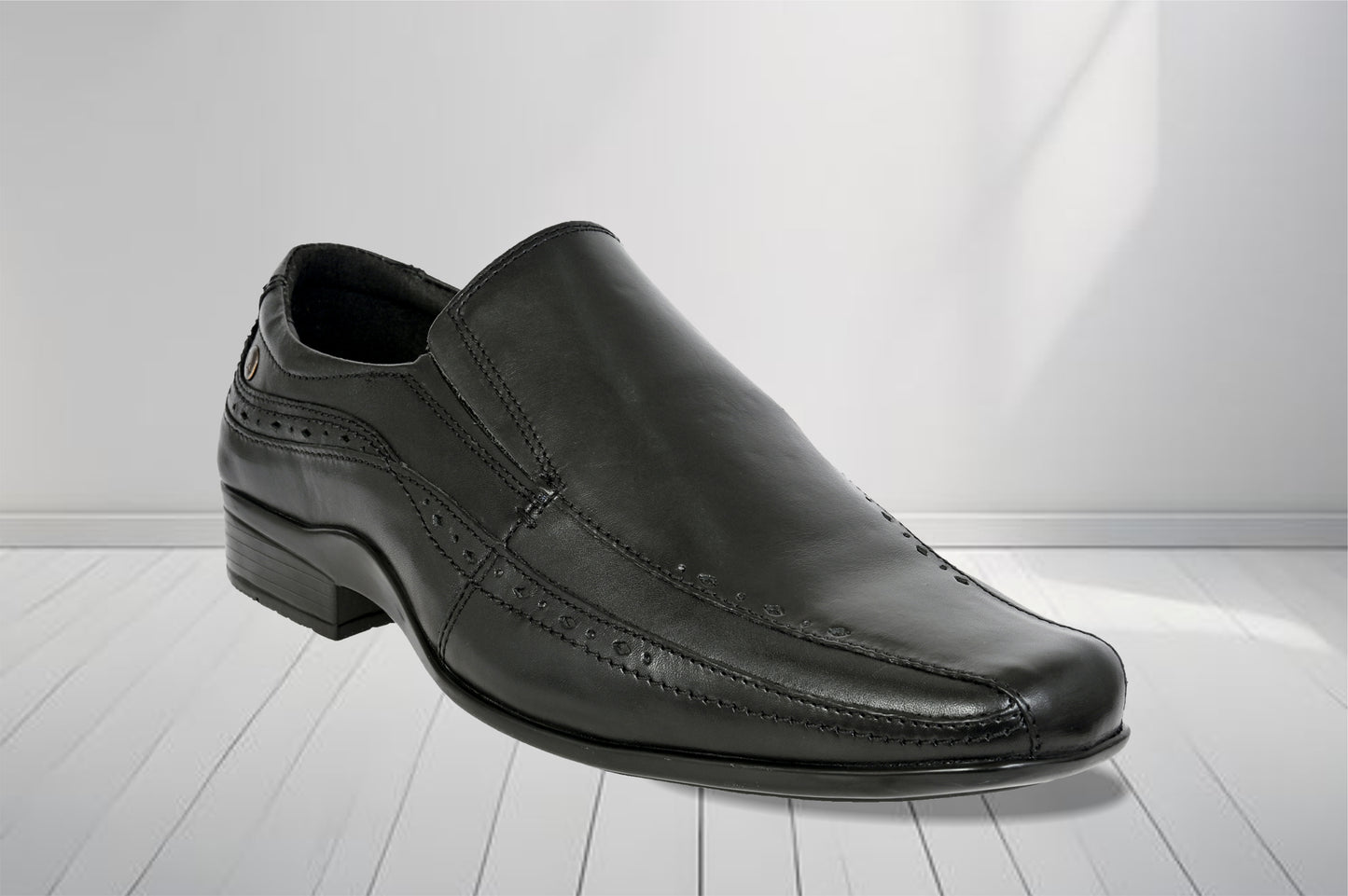 Black Leather Slip-On Shoes For Men's Formal Pair