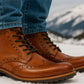 Tan Genuine Leather Men's brogue lace-up boots for Casual Wear