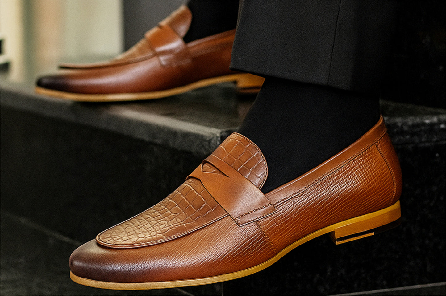 Tan Genuine Leather Textured formal Loafers