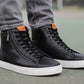 Black Genuine Leather Ankle Sneakers for Men