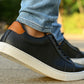 Black Genuine Leather Formal Lace-Up Sneakers For Men