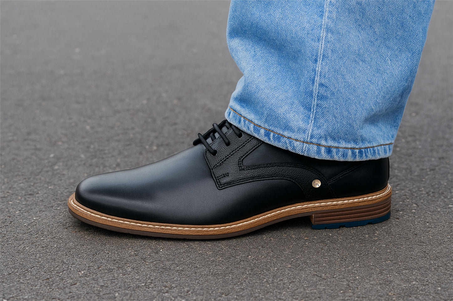 Black Leather Textured Formal Derby Shoes