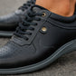 Black Leather Men Perforations Round Toe Lightweight Sneaker