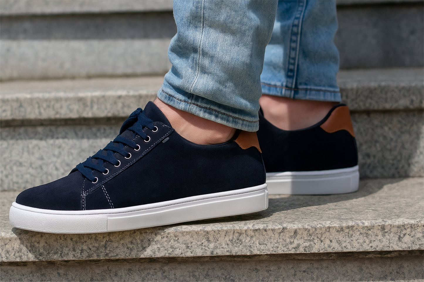 Navy Genuine Suede Leather Formal Lace-Up Sneakers For Men