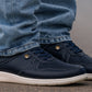 Navy Leather Men Perforations Round Toe Lightweight Sneakers