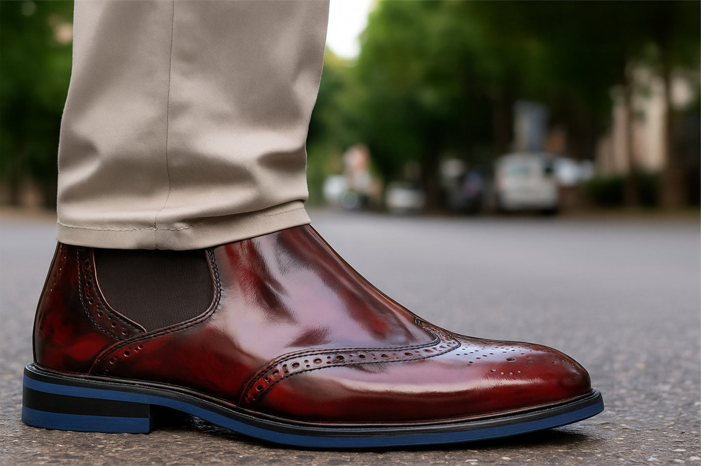 Cherry Brush-Off Leather Brogues Mid Top Blocked Heel Regular Boots