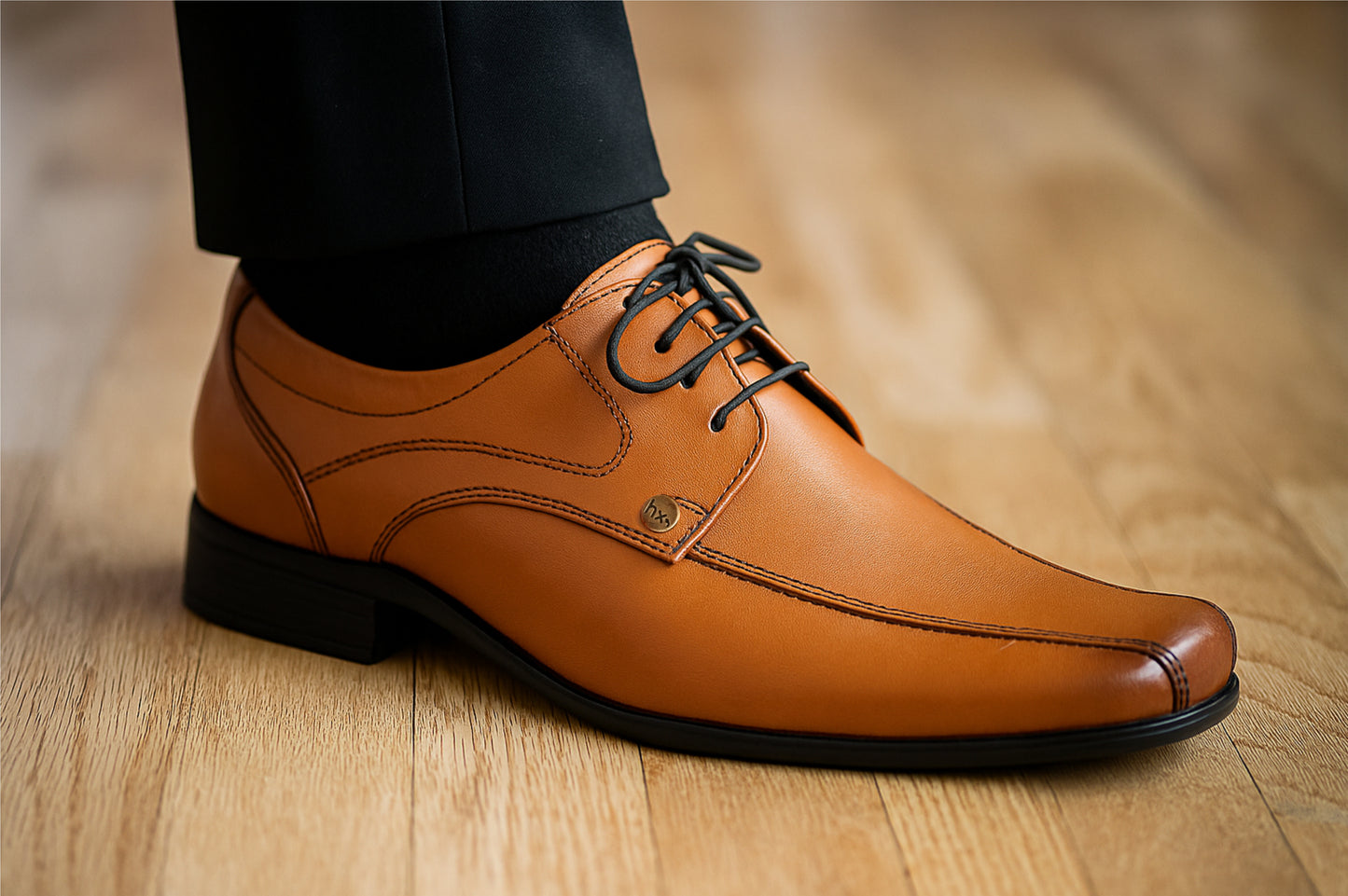 Tan Leather Formal Lace-UP Shoes For Men