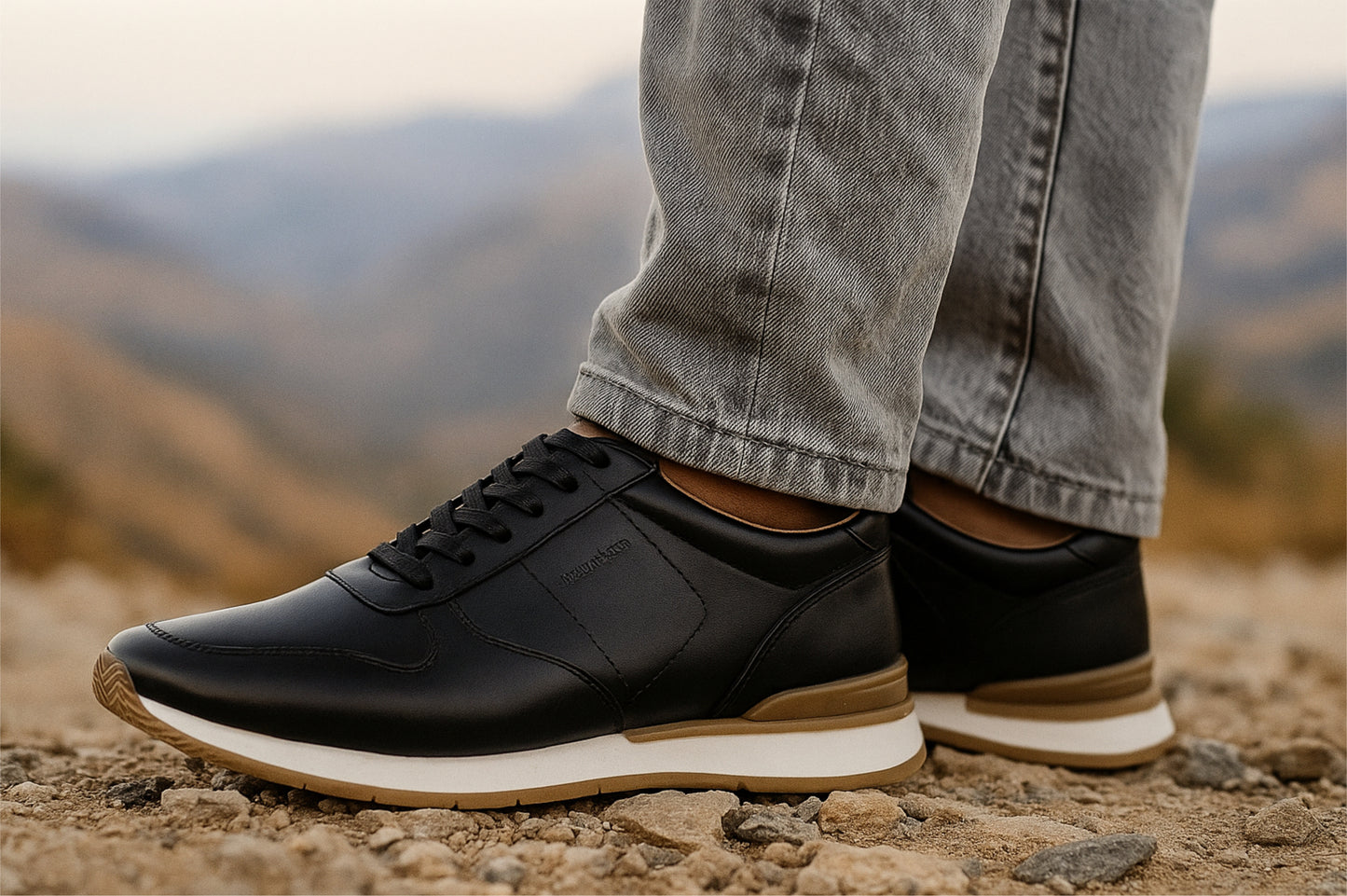 Black leather Lace-up Sneakers for Men