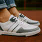 White & Grey leather Lace-up Sneakers for Men