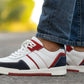 White & Blue leather Lace-up Sneakers for Men
