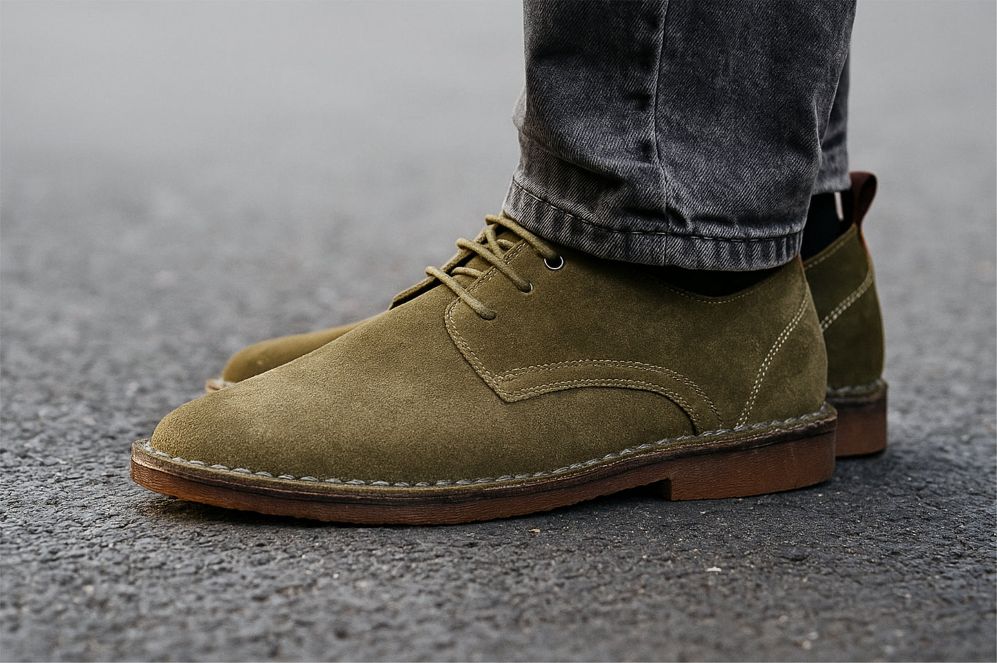 Olive Suede Men's Formal Lace-Up Shoes with Memory Foam Comfort