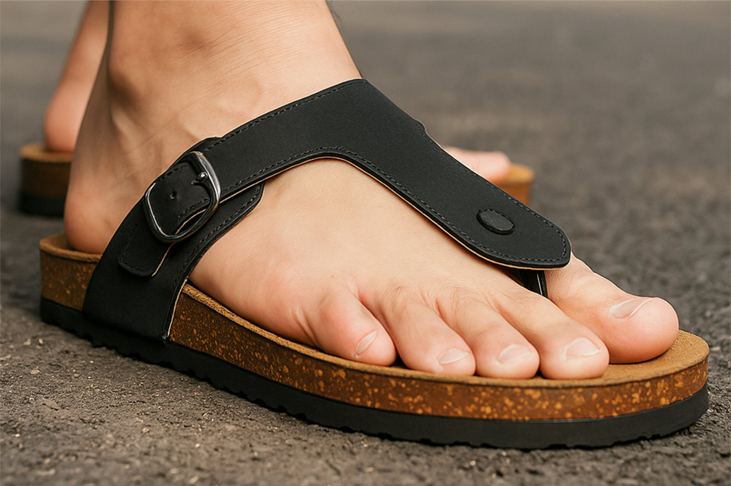 Black Leather Sandal Casual Leather Flats For Men
