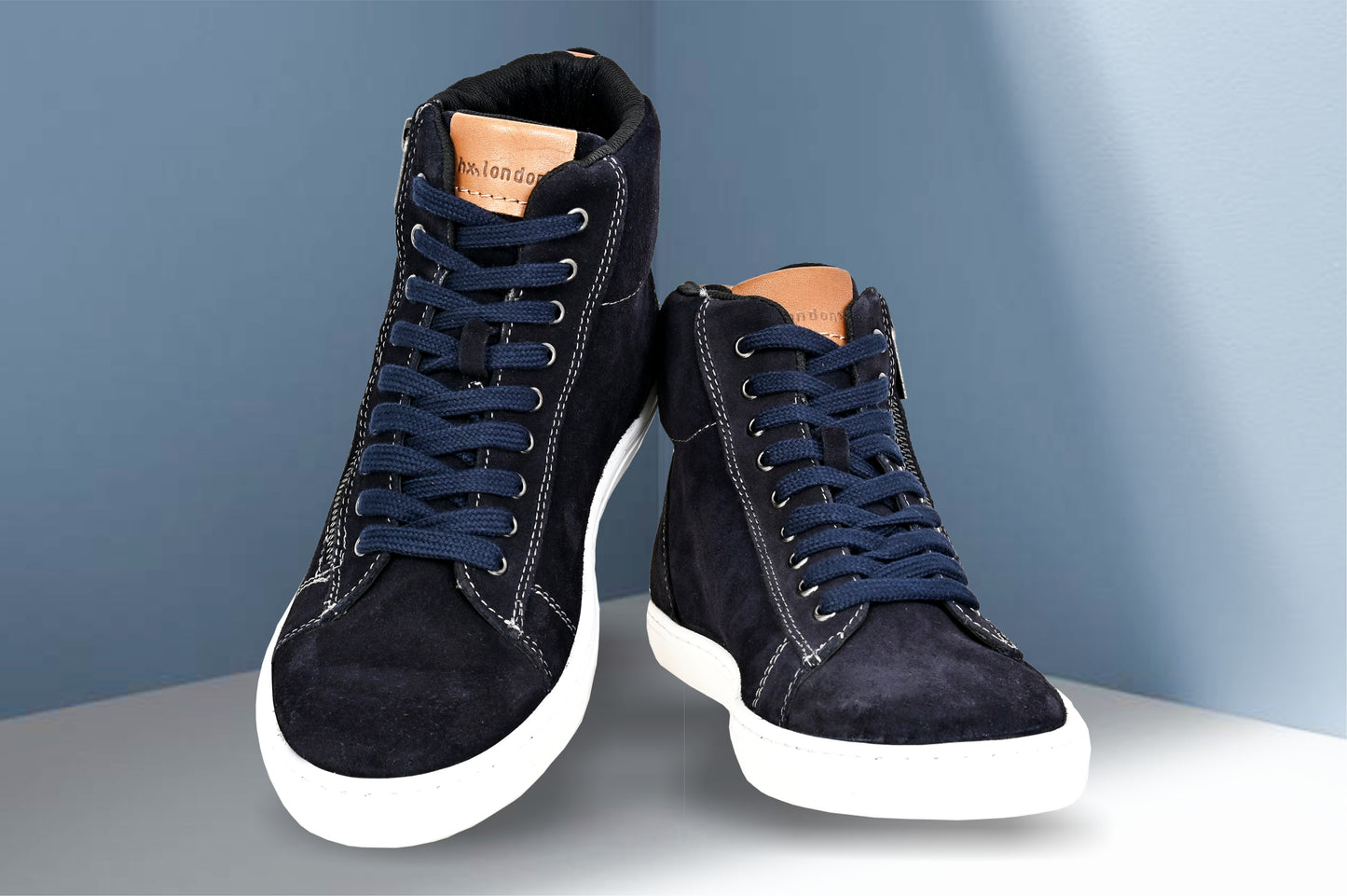 Navy Genuine Suede Leather Ankle Sneakers for Men