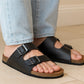 Black Leather Sandal Slip-on Casual Leather Flats For Men