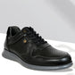 Black Leather Men Perforations Round Toe Lightweight Sneaker
