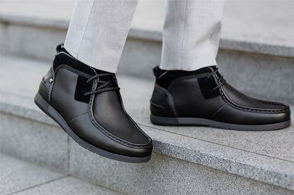 Black Leather Formal Lace-Up Chuckka Boots For Men