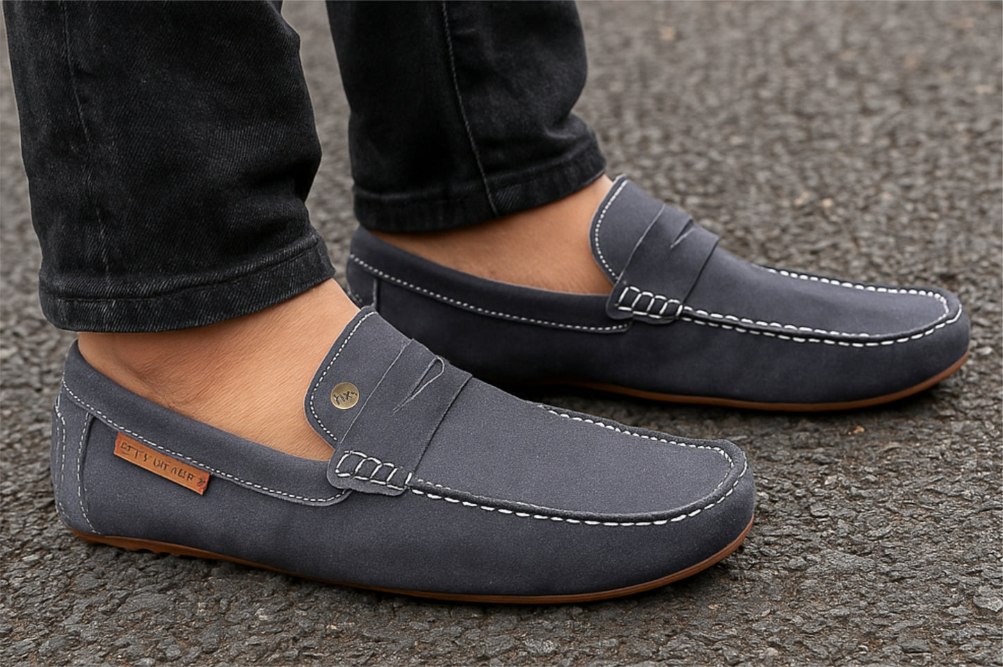 Dark Grey Suede Men's Formal Slip-On Driving Shoes with Memory Foam
