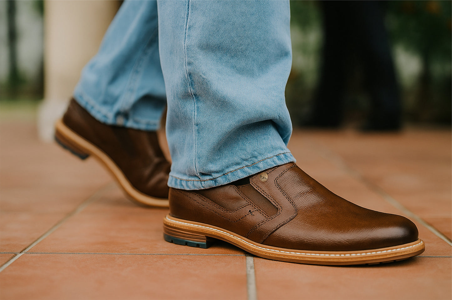 Brown Leather Textured Formal Slip-On Shoes