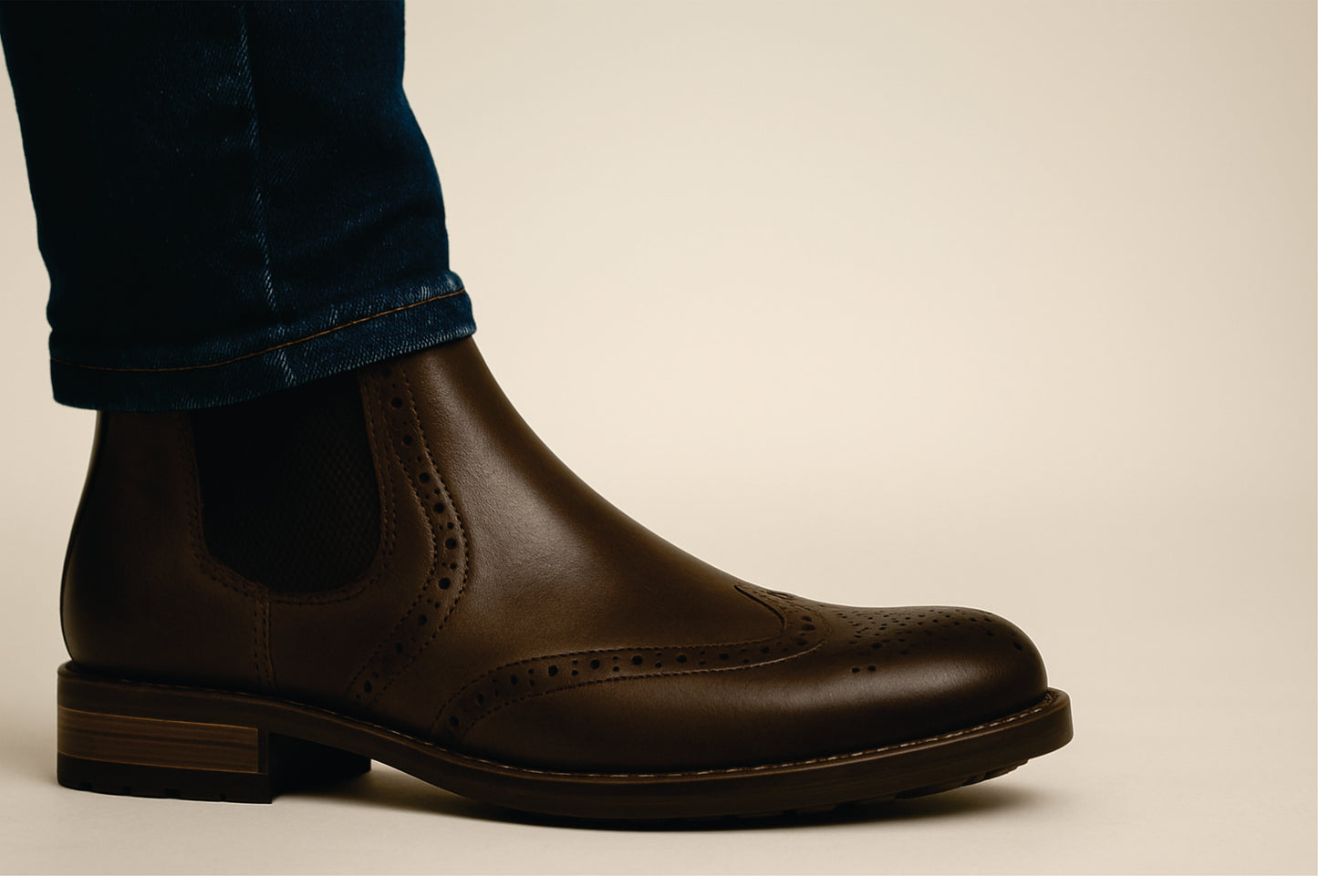 Brown Genuine Leather Men's brogue Chelsea Boots For Casual