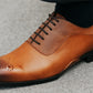 Tan Genuine Leather Oxford Classic Formal Lace-Up Shoes For Men