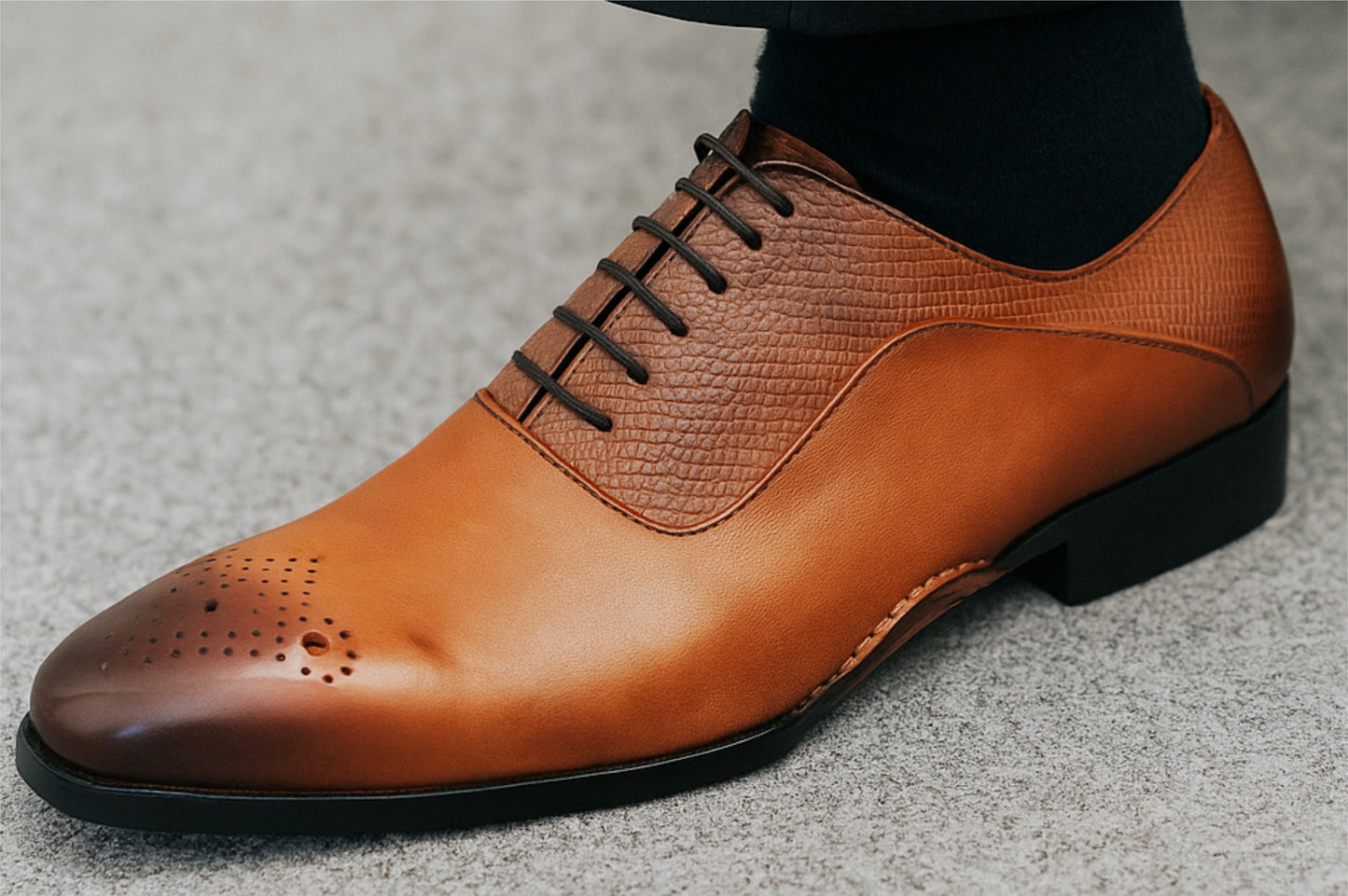 Tan Genuine Leather Oxford Classic Formal Lace-Up Shoes For Men