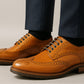 Tan Genuine Leather Lace-Up Shoes For Men