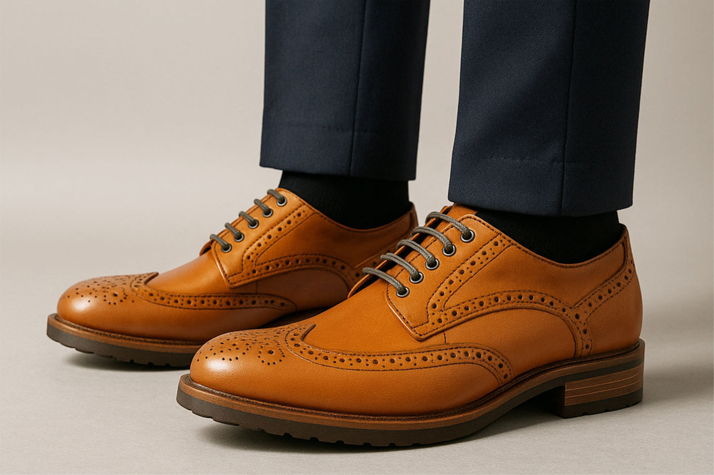 Tan Genuine Leather Lace-Up Shoes For Men