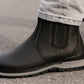 Black Leather Round Toe Mid Top Chelsea Boots