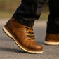 Tan Leather Round Toe Mid Top Lace-Up Boots