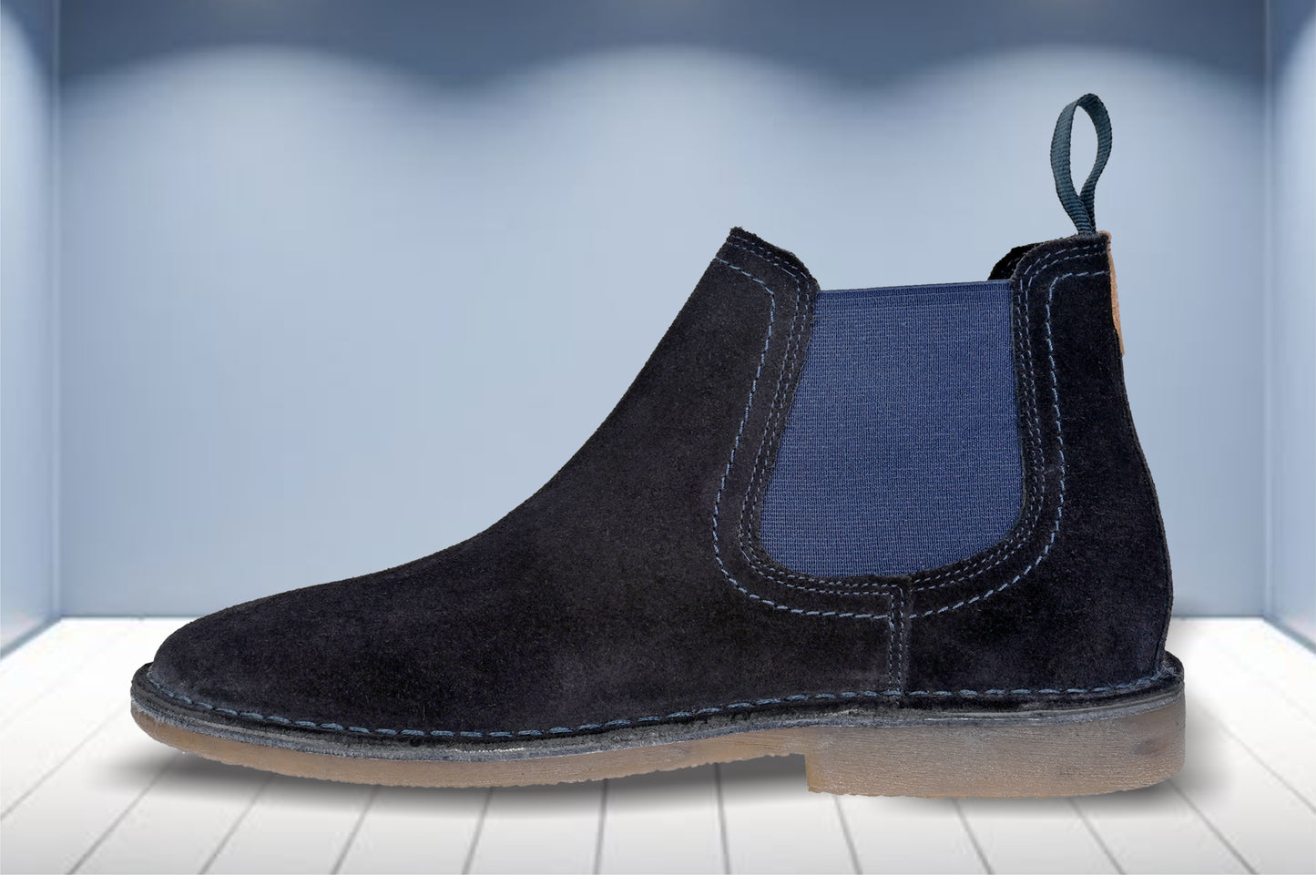 Navy Suede Chelsea Boots For Men