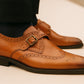 Tan Leather Brogues Single Strap Formal Monk Shoes