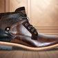 Brown Leather Textured Mid Top Biker Boots
