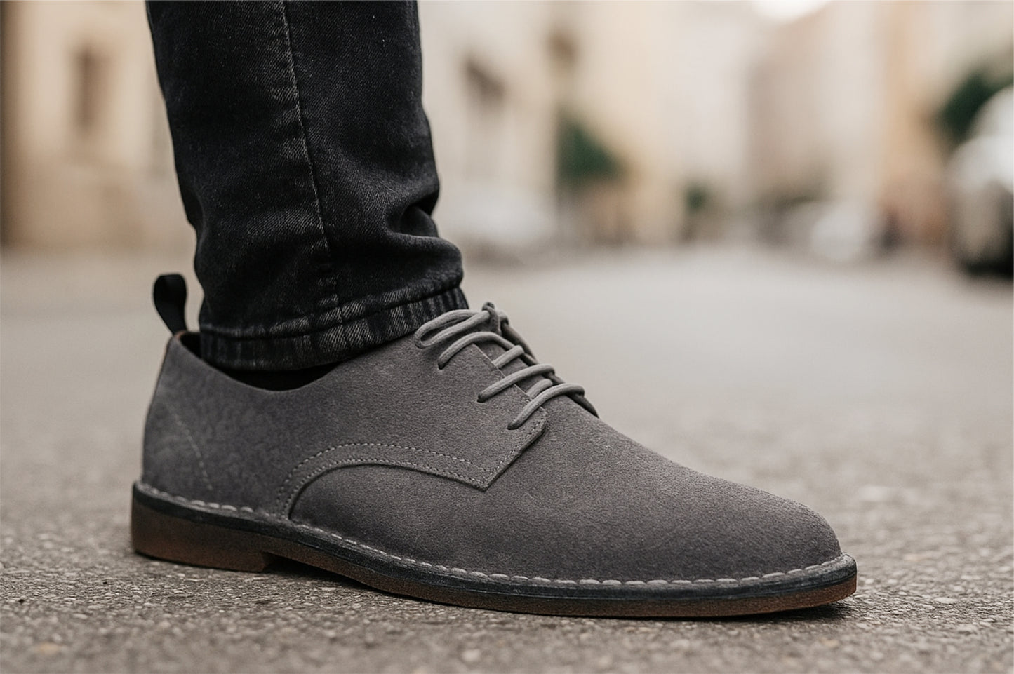 Grey Suede Men's Formal Lace-Up Shoes with Memory Foam Comfort
